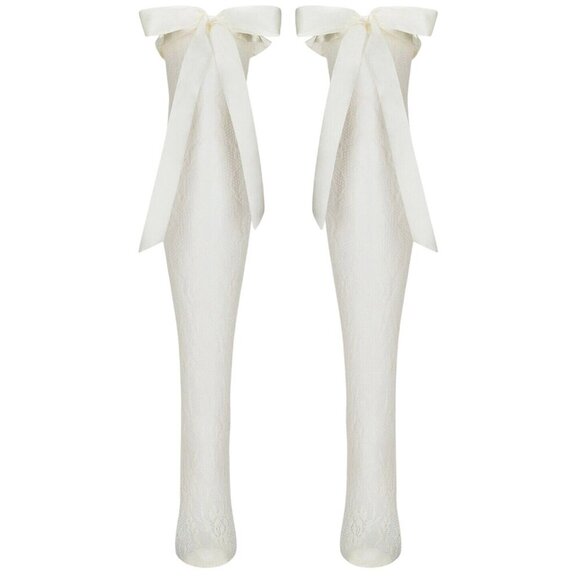 Stems Lolita Knee Socks in White One Size New Womens Lace Bow Nylons - Picture 4 of 4